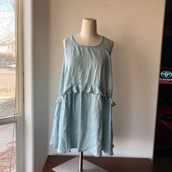 ceel Dresses Ceel Chambray Dress Ruffled Sleeveless Baby Doll Dress